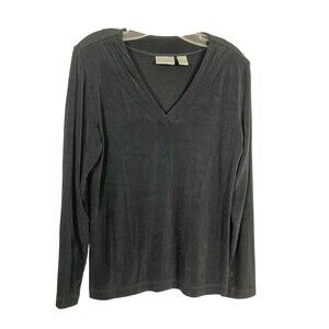 Chicos Travelers Long Sleeve Slinky Black Long Sleeve  blouse  1 Top M 6 8